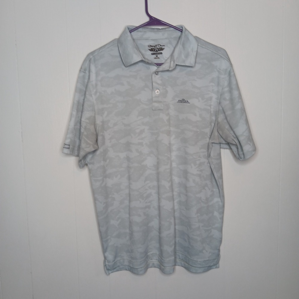 Straight Down Golf Polo Shirt Mens Sz M Gray Camo Performance Short Sleeve Logo